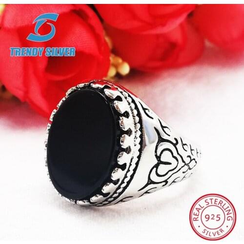 Rose gold silver 925 fine jewelry man rings men accessories turquoise gemstone natural onyx agate wholesale TRENDY SILVER TCR832