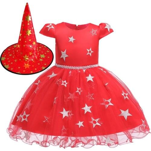 Star Printed Chic Dress Children Christmas Cosplay Halloween Costumes For Kids Party Dresses For Girls Princess Lace Tutu 3-10Y