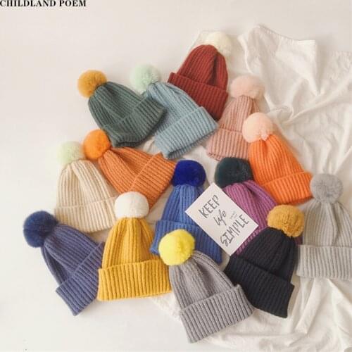 Knitted Hats With Ball Winter Family Matching Hat Caps Soft Warm Cotton Baby Boy Girl Hat Kids Beanie Hat Children Women Beanies
