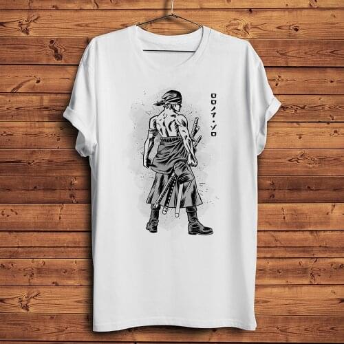 Ink Roronoa Zoro funny anime tshirt Men summer new White Casual short sleeve T Shirt Unisex One pirate otaku streetwear tee