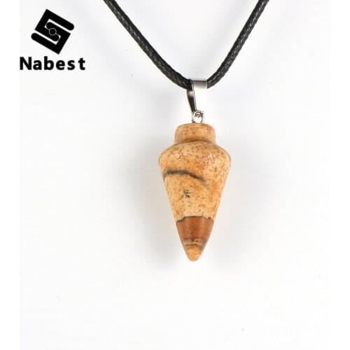 Women Men Natural Stone Round Cone Bullet Pendant Necklace Tiger Eye Onyx Picture Stone Waxed Rope Chain Healing Reiki Jewelry