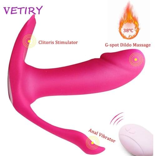 Female Wearable Vibrator Clitoris Stimulator Anal Massage Heating Dildo Vibrator 3 spots Vibration Sex Toys for Women Remote