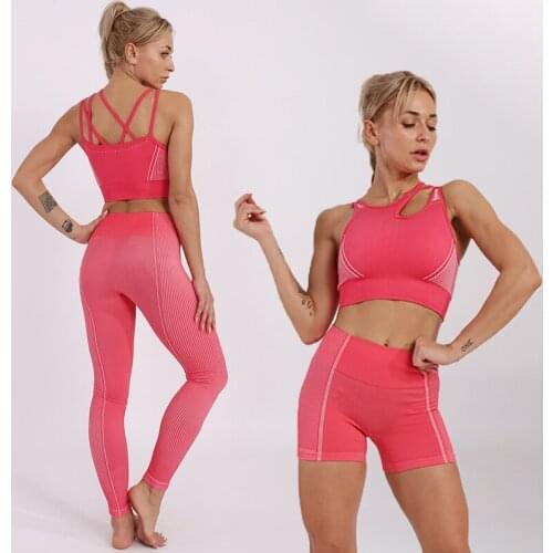 Women Seamless 2/3/4Pcs Yoga Set Workout Clothes Shirts Sport Bra High Waist Leggings Gym Yoga Clothes Sports Suits