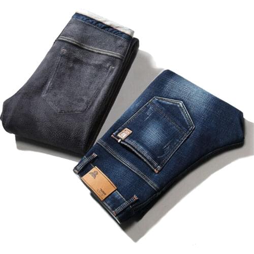 Winter Warm Fleece Skinny Jeans Mens Stretch Casual Slim Thick Cotton Denim Soft Black Blue Brand Pants Trousers Male 35 38