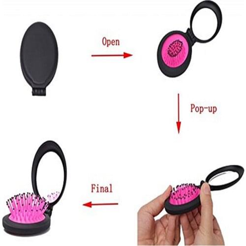 1 Pcs Girls Portable Mini Folding Massage Comb Airbag Massage Round Travel Hair Brush With Mirror Cute Anti-static Rainbow Comb