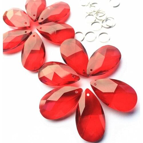 100pcs/lot 38mm Red Crystal Faceted Waterdrop Pendant For Chandelier Parts/wedding/Party Hanging Prisms Decoration Free Shipping