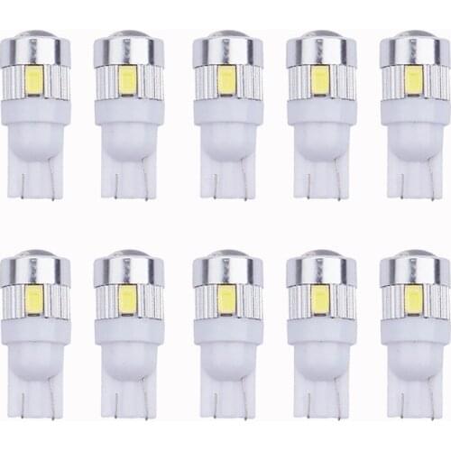 100PCS High Bright T10 W5W 194 5630 6SMD 6LED 6 Smd Led Wedge Auto Car Projector Lens Light Bulb Parking Light DC12V White