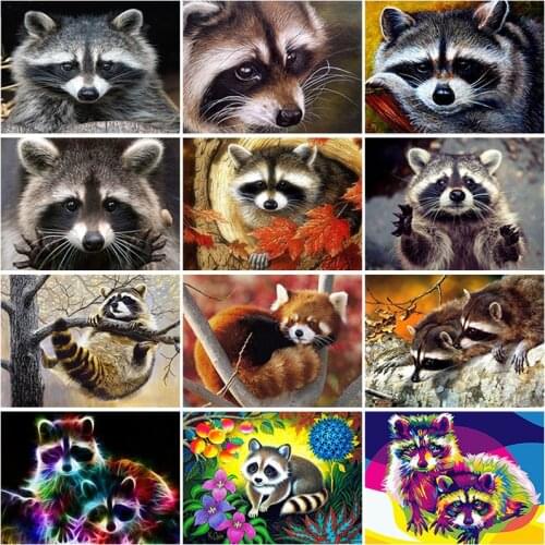 DIY 5D Diamond Painting Full Round Square Resin Mosaic Diamond Embroidery Cross Stitch Kits Wall Art Lovely Raccoon Animal