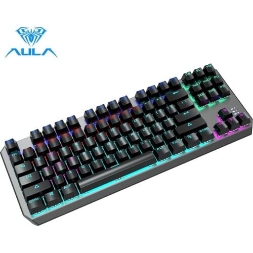 AULA Game Mechanical Keyboard 87 keys Blue Black Switch MIX LED light USB wired Gaming Keyboard for PC Laptop Type-C interface