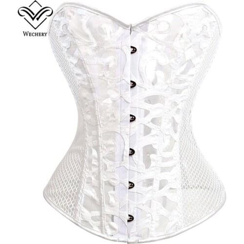 White Corset Corselet Sexy Lace Lingerie Women Hollow Out Corsages Overbust Tops Bustier Plus Size Belly Slimming Sheath Fishnet