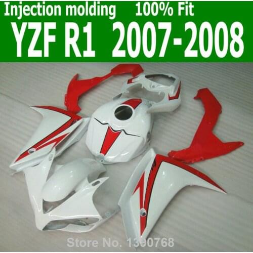 Free custom Fairings For YAMAHA YZF R1 07 2007 08 ( Red line & white ) Injection mold Fairing kit CQ112