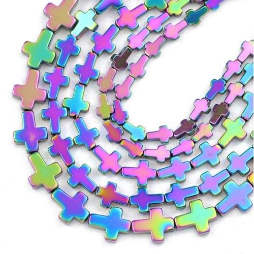 Cross Jesus Hematite Beads 4x6/6x8/8x10MM Multicoloured Natural Stone Spacers Loose Beads For Jewelry Making Diy Charm Bracelets