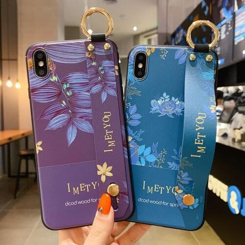 Retao Flower Wrist Strap Phone Case for iPhone 12 Pro Max Mini 11 6 6S 7 8 Plus X XR XS Max Phone Holder Soft Cover Funda
