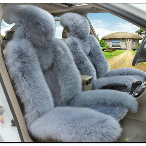 2x Front Vehicle Seat Cover Natural Fur Sheepskin Blue-Grey Color Car Cushion