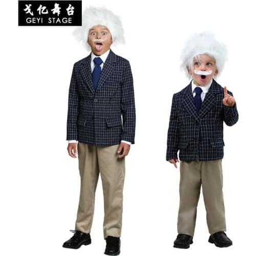Baby Boys Little Scientist Costume Toddler Einstein Coat+Wig+Beard Scientist Halloween Costume For Kids Purim Party Cosplay