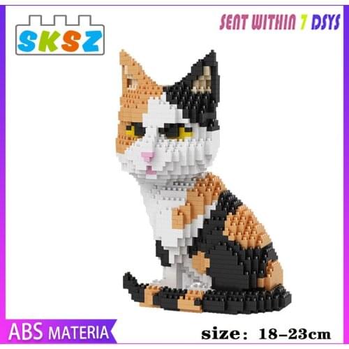 Kawaii Cat Moc Animal World Persian Cat Tabby Kitten Pet 3D Model Diy Blocks Bricks Building Educational Kids Toy for Girl Gift