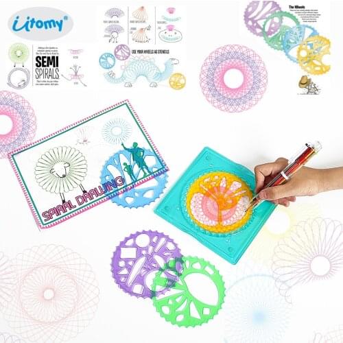 Spirograph set Spiral Designs drawing kit with 4 drawing wheels and 1 color-switch pen,Creative Educational Drawing toy For Kids