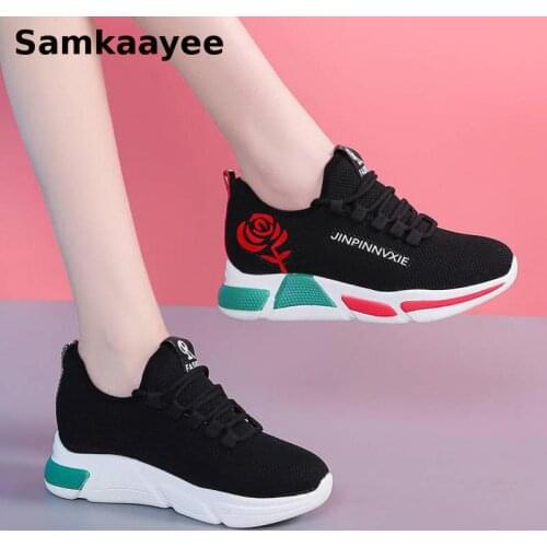 Size 36-40 Women Sneakers Vulcanize Shoes Spring Autumn Female Zapatos Roses Flowers Tennis Mujer Lace-up Breathable Footwear 11