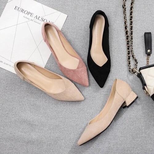 Square High Heels Shoes Woman 2021 Quality Suede Point Toe Shallow Pumps Womens Office Heels Shoes Ladies Female Pumps Shoes