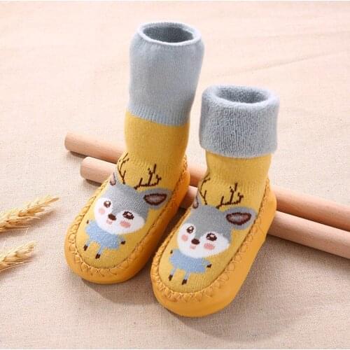 6 Months To 3 Years Old Baby Rubber Shoes Toddlers Infant Sock Cartoon Animal Pattern Anti-slip Warm Terry Winter Baby Shoes