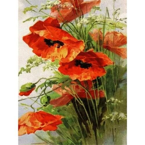 Poppy Flowers DIY Embroidery 11CT Cross Stitch Kits Needlework Craft Set Cotton Thread Printed Canvas Home Decoration Sale