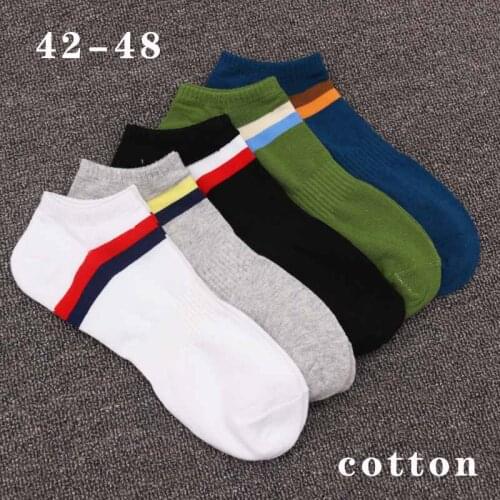 Large Size Mens Socks Spring Summer Sports Breathable Fitted Striped Ankle Sock Gifts for Men Meias Plus Size 44 45 46 47 Sox