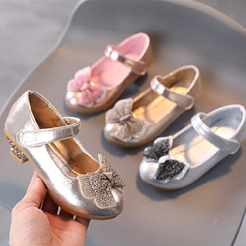 New Fashion Children Leather Shoes 2021 Spring Girls Leathers Shoes Kids Bow Princess Comfortable Wedding Party Flat Shoes