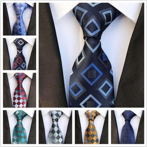 8cm New Designer Tie 2400 Strands High Quality Woven Handmade Necktie Unique Plaids Geometric Pattern