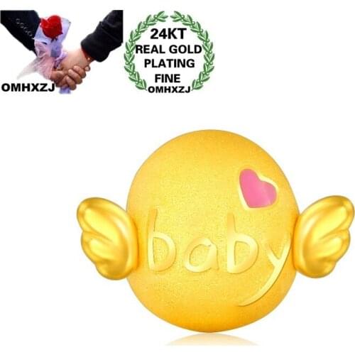 OMHXZJ Wholesale CA370 European Fashion Fine Woman Man Party Birthday Wedding Gift Baby Angel Beads DIY 24KT Gold Pendant Charm