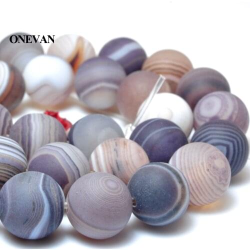 ONEVAN Lavender Stripes Agate Beads Matte 8mm 10mm Smooth Round Stone Bracelet Necklace Jewelry Making Diy Accessories Design