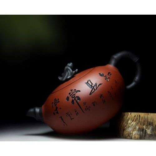 Yixing genuine purple clay pot Pure handmade raw ore purple sand teapot Contentment Changle Blessing Pot Kung Fu Tea SetSupplies
