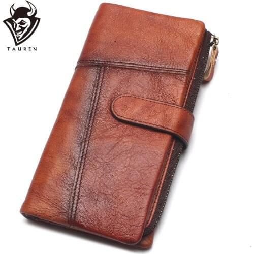 Original Handmade Wallet Retro First Layer Leather Color Long Zipper Stitching Wallet Female Mens Handbag