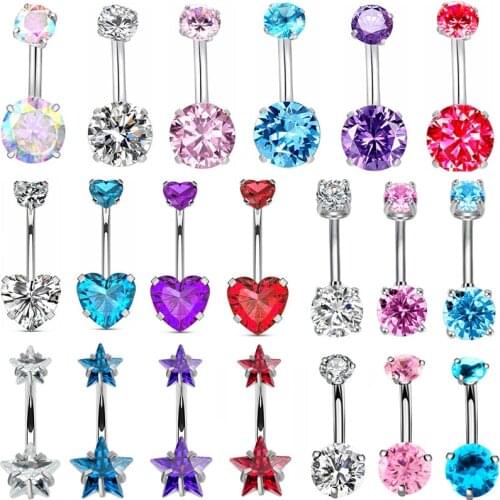 1/2Piece crystal belly button piercing 14G zircon heart belly bar cute navel piercing jewelry shiny navel bar cartilage earring