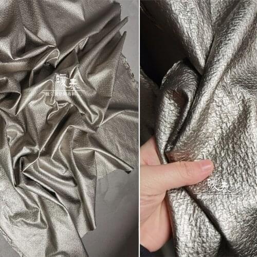 Textured Fabric Pleated Imitation Leather Silver Soft DIY Bags Jacket Locomotive Coat Cosplay Creative Designer Fabric