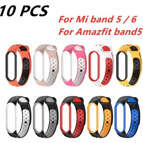 10pcs Strap For Xiaomi Mi Band 6 5 Silicone Wristband Bracelet Replacement For Mi Band 6 5 Wrist Color TPU Strap