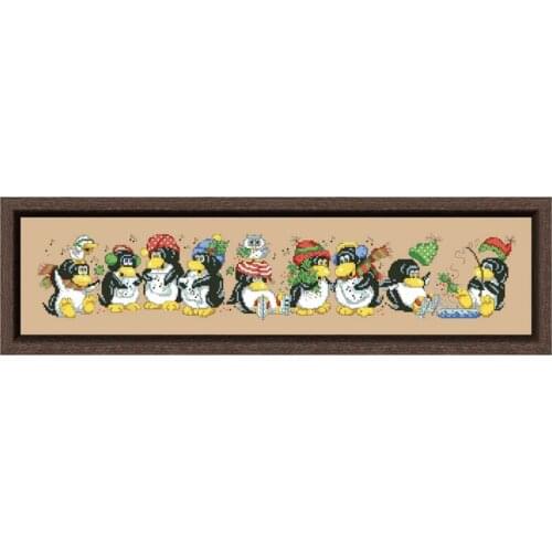 Christmas penguin row cross stitch kit aida fabric 18ct 14ct 11ct flaxen linen cotton thread embroidery kits DIY craft set