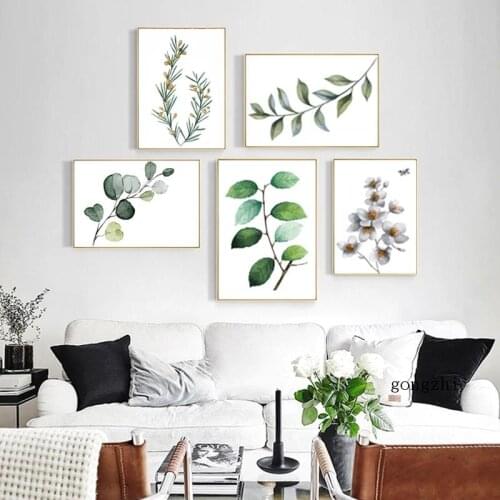 Nordic Minimalist Canvas Painting Botanical Flower Poster Prints Plant Leaves Wall Art Pictures for Living Room Home Decoration