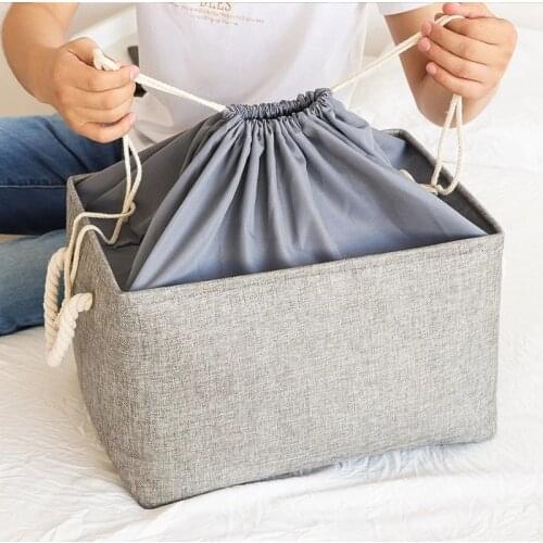 Foldable Linen Storage Box Bins Folding Storage Basket Drawstring Organizer Clothes Laundry Closet Toys Organize Holder