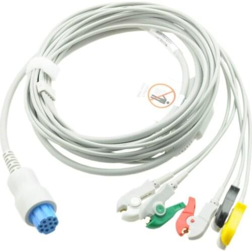 Compatible 10pin Datex Cardicap II one piece 5 lead ecg cable,IEC,Clip type