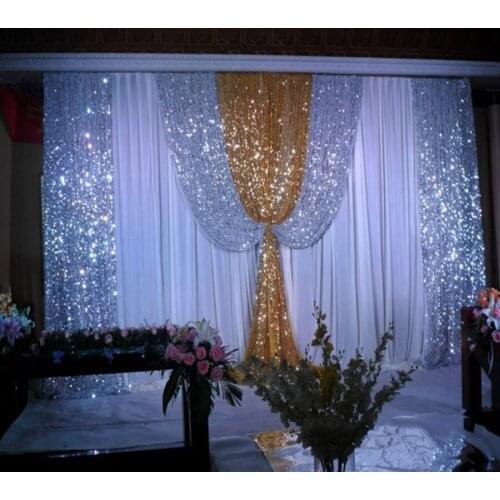 Special Offer 20ftx10ft sequin wedding backdrop curtain with swag backdrop/ wedding decoration romantic Ice silk stage curtains
