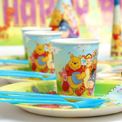 Childrens Birthday Party Supplies Winnie the Pooh Theme Set 6pcs Paper Napkin Cup Plate Tablecloth Disposable Tableware Items