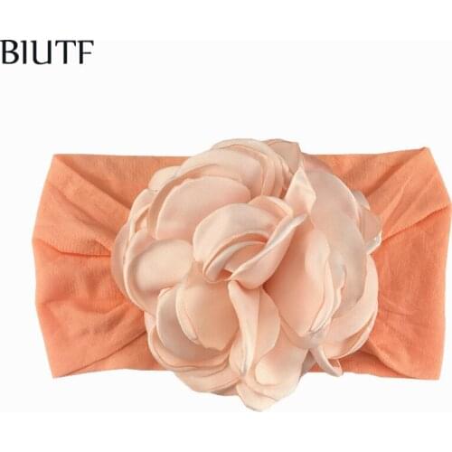 20pcs/lot Gorgeous Wide Soft Elatic Nylon Headband with 9cm Burned Satin Flower Kids Shower Party Headwear 21 Solid Color HB091