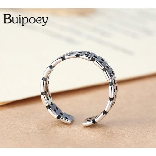 Buipoey Simple Vintage Silver Color Copper Ring Men Women Couples Wedding Opening Adjustable Charm Brand Rings Jewelry Gift