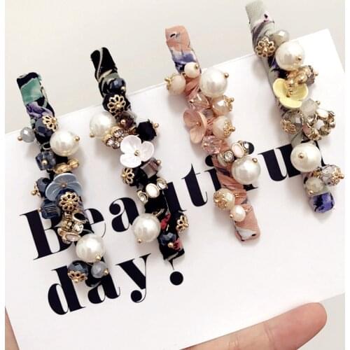 Korea Fashion Acrylic Rhinestone Hair Clip Barrettes for Women Girls Pearl Flowers Floral Fabric Hairpins Hair Accessories