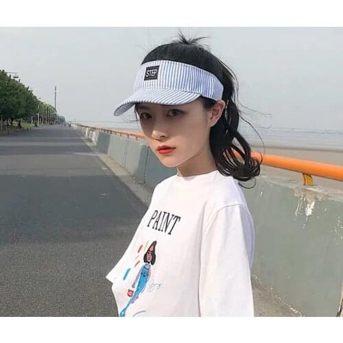 2021 New Beach Sun Visor Hat UV Protection Korean Style Visor Cap INS Summer Hat For Women Navy Stripe Running Girl Tennis Caps