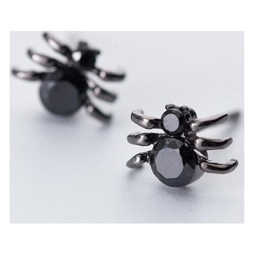 MloveAcc 100% 925 Sterling Silver Women Jewelry Fashion Cute Tiny 9mmX6mm Black Spider Stud Earrings for Daughter Girls