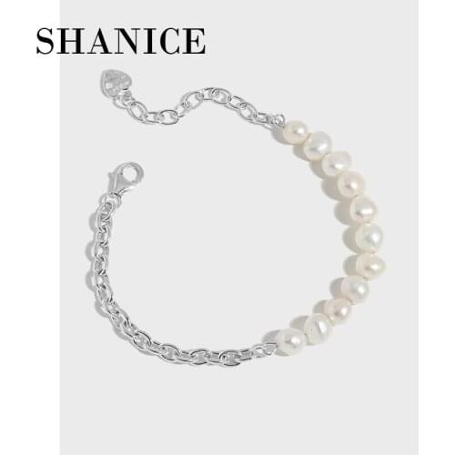 SHANICE 100% 925 Sterling Silver Bracelet For Women Baroque freshwater pearl chain Temperament Girlfriends and Sisters fine