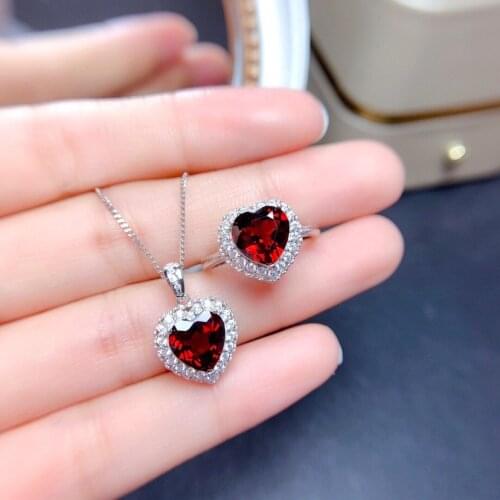 925 Sterling Silver Jewelry Sets for Women Gemstone Bridal Ruby Ring Pendant Necklace Women Wedding Engagement Jewelry