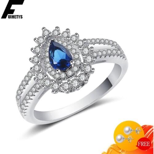 Bali Jelry Charm Rings Silver 925 Jewelry Water Drop Shape Sapphire Zircon Gemstones Ring Accessory for Women Wedding Engagement