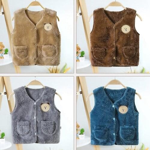 2021 Children Waistcoats Winter Flannel Warm Cardigan Coat Sleeveless Solid Cartoon Tops Winter Clothing for Baby Boys Vest